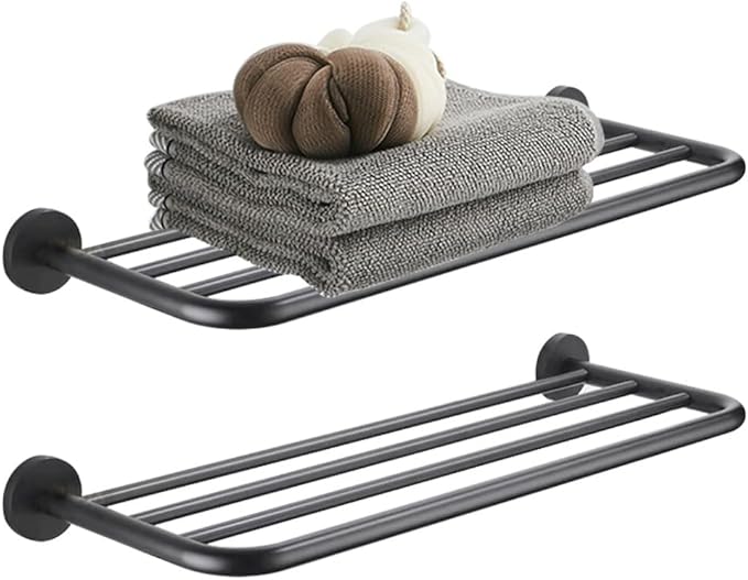 Hotel Towel Racks for Bathroom Wall Mounted, 24 Inch Towel Shelf for Bathroom, 2-Tier Bathroom Towel Rack, Grey