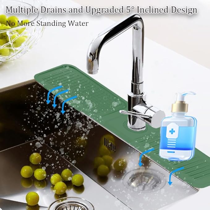 Kitchen Faucet Splash Mat, 24 inch Silicone Sink Splash Guard Drying Mat, Faucet Handle Drip Catcher Tray for Kitchen Sink & Bathroom Counter
