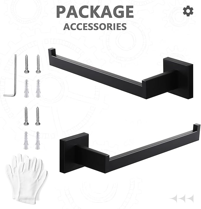 LANC Bathroom Hand Towel Holder 10 Inche Matte Black Hand Towel Bar 2 Pack Left and Right Side Square Towel Ring for Kitchen Toilet Wall Mount Stainless Steel Modern Towel Rack,A8806MB-LRP2