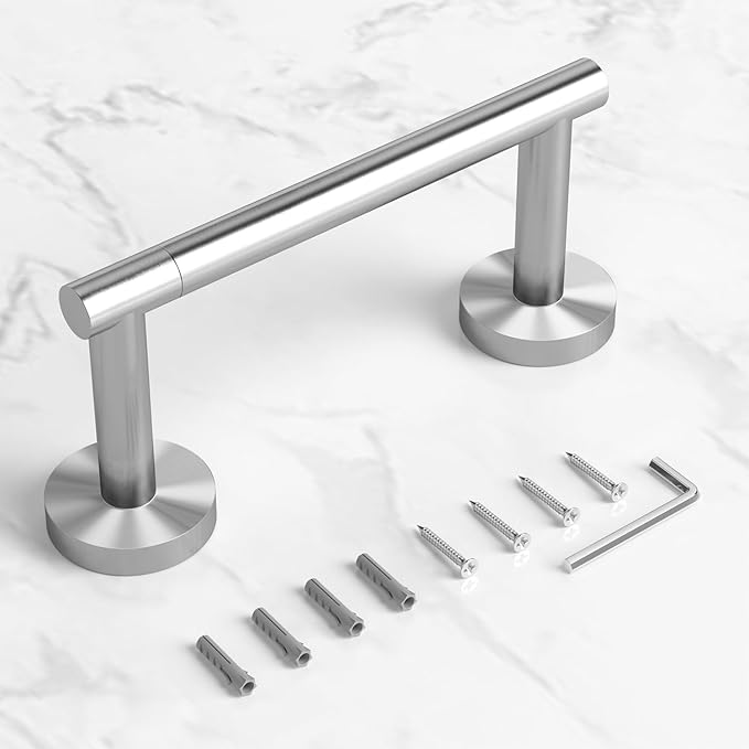 HITSLAM Brushed Nickel Toilet Paper Holder Wall Mount, Double Post Pivoting Toilet Paper Roll Holder, SS304 Stainless Steel Bathroom Toilet Tissue Holder