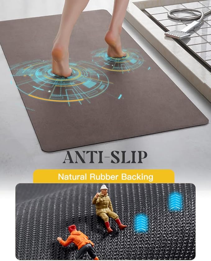 MontVoo -Bath Mat Rug-Rubber Backing Non Slip Quick Dry Absorbent Thin Bathroom Rugs Fit Under Door-Faux Suede Surface Bathroom Floor Mats-Shower Rug for in Front of Bathtub Shower Brown 17"x59"