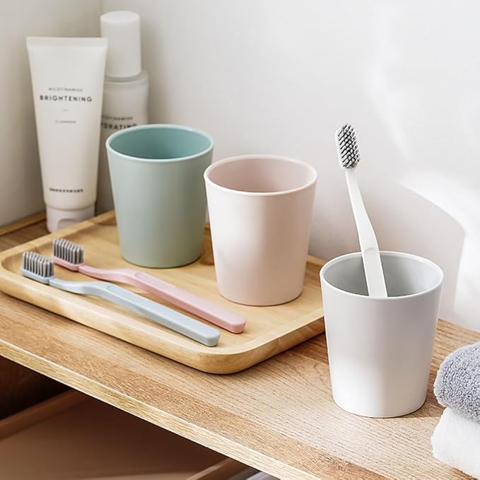 Simple Household Toothbrush Cup 2-Piece Set, Toothbrush Holder, Drinking Cup, 9.5 oz (280ml) (Gray & Green)