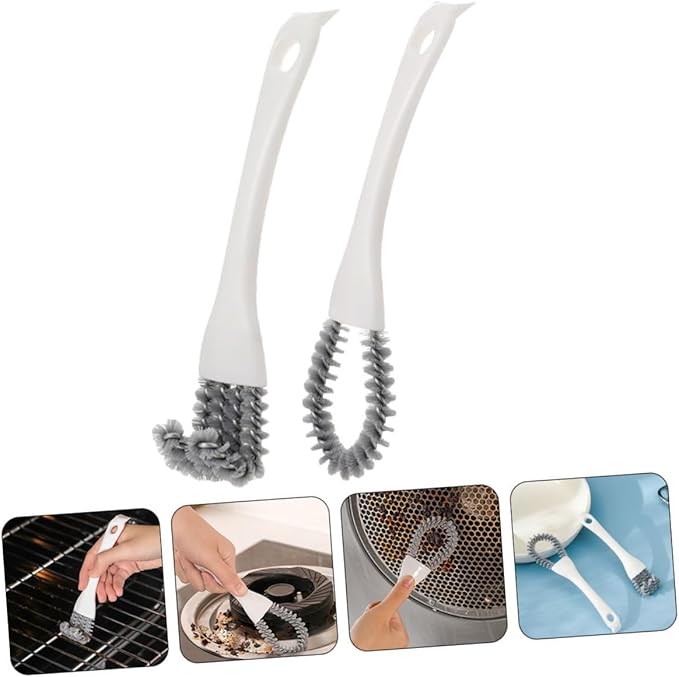 Multi-Function Kitchen Cleaning Brush Set 2pcs with U-Shaped and Bent Crevice Brushes, Strong Stain Removal, Handheld Grout Cleaner Tool for Stove, Grill, Window Track, and Room
