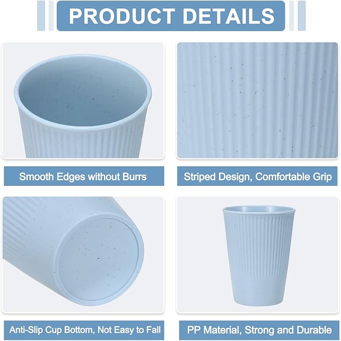 uxcell 4 Pcs Simple Toothbrush Cup, 3.3 x 3.3 x 4.2 Dishwasher Safe Bathroom Tumbler Reusable Plastic Cup Set for Storing Toothpaste Combs, Light Blue