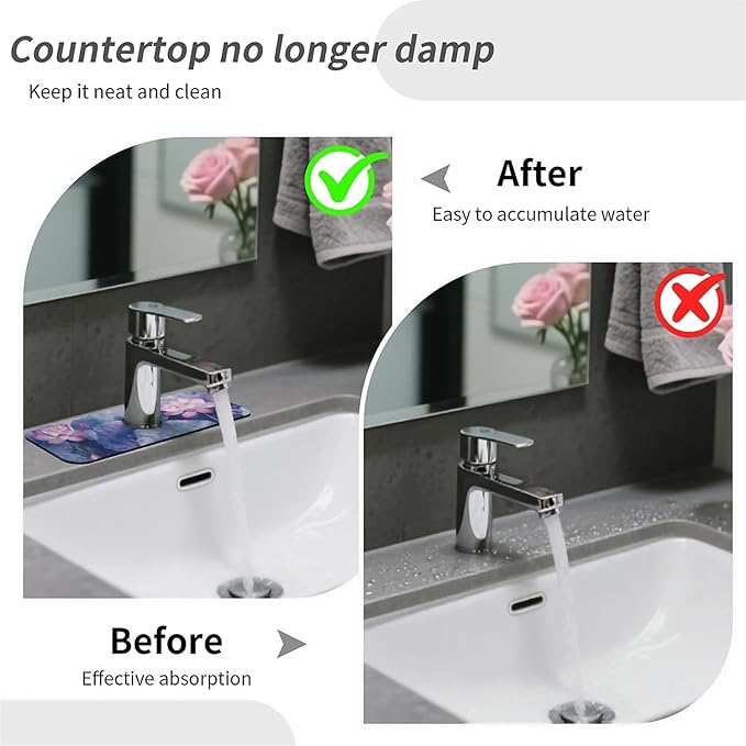 Faucet Draining Mat For Kitchen Sink, Purple Lotus Diatom Mud Absorbent Drain Pad For Bathroom Kitchen Sink Splash Guard Drying Mat