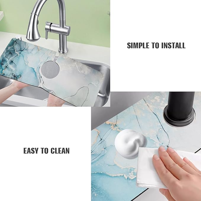 Sink Faucet Absorbing Mat, 2 Pack Drying Mat Around Faucet Sink Splash Guard Behind Faucet Sinkmat For Kitchen Bathroom Island Rv 15 * 5.5 Inch (38 * 14 cm)