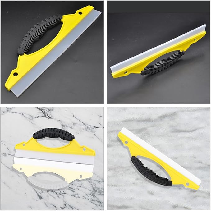 2pcs Yellow Soft Rubber Car and Shower Squeegee with Curved Handle, Flexible Window Cleaning Tool for Glass Doors, Windshield, and Bathroom Tiles