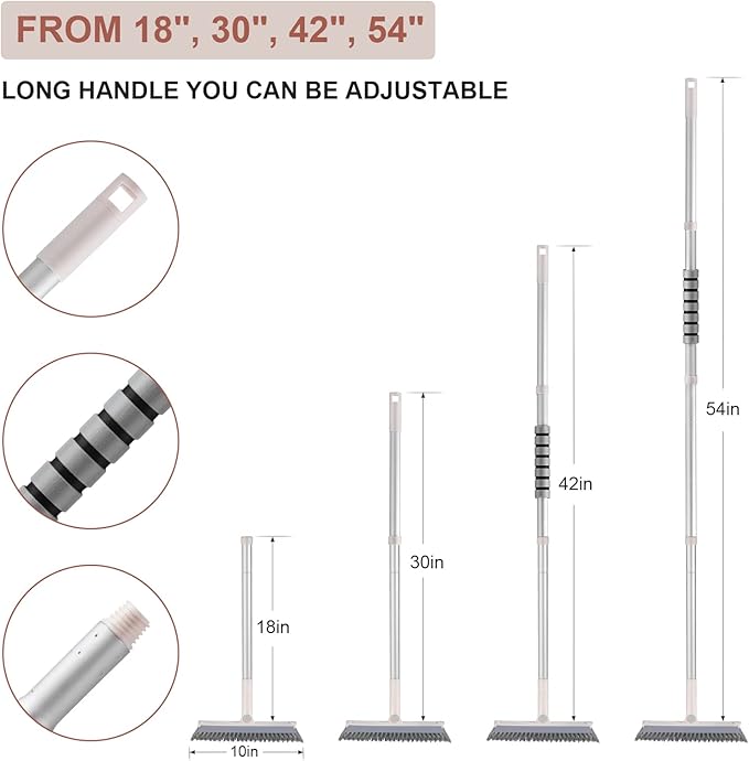 Grout Brush with Long Handle, 2 in 1 Floor Scrub Brush with Squeegee, Shower Scrubber Cleaner Swivel Stiff Bristle for Cleaning Baseboards Tile Floors Bathroom Wall