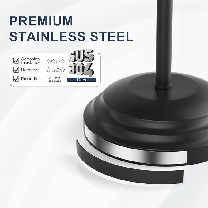 Bathroom Toilet Paper Holder Stand, Matte Black Toilet Paper Holder Free Standing, Stainless Steel Pivoting Toilet Tissue Roll Holder，Adjustable Height (14 to 24 Inch) Paper Holder