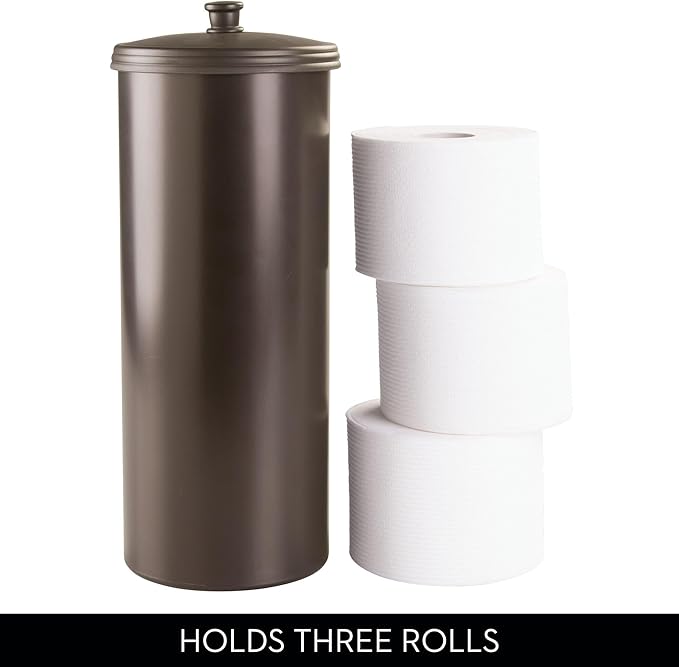 iDesign Freestanding Bathroom Toilet Paper Storage Holder with Lid for 3 Extra Rolls,Bronze,(Pack of 4)