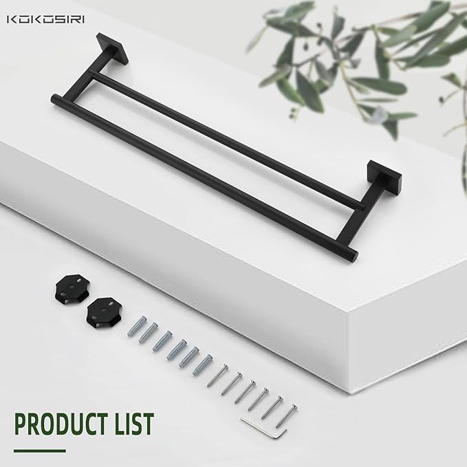 KOKOSIRI Towel Rails Bathroom Double Towel Bars Matte Black 20 Inch Towel Holder for Bath Cabinet Kitchen Wall Mount Stainless Steel B5005BK-L20