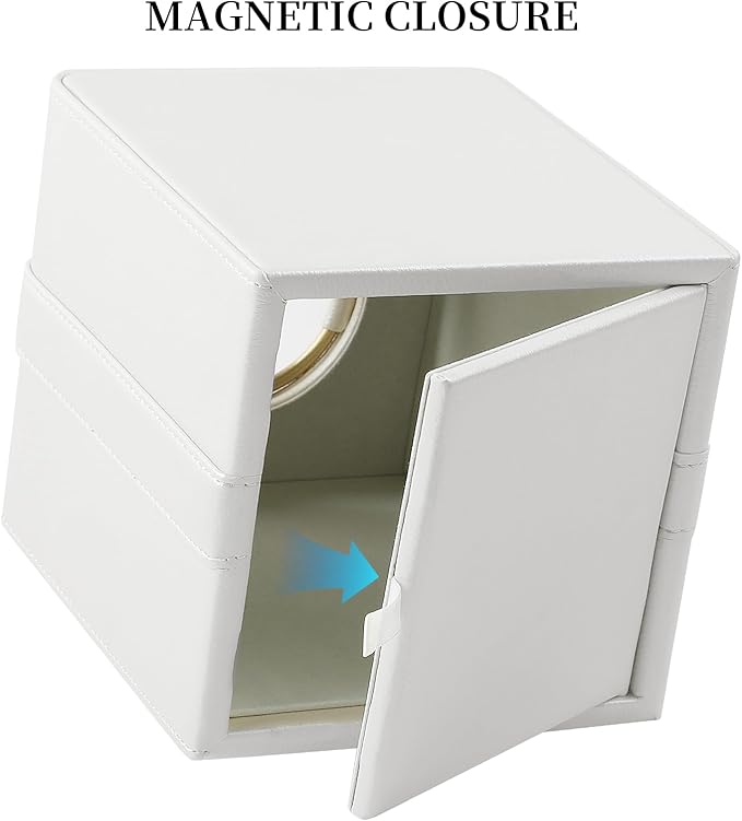 Luxury Square Tissue Box Cover, PU Leather Tissue Box Holder with Magnetic Closure and Gold Decorative Grommets for Bathroom Bedroom, Decorative Elegant Cube Tissue Holder (Cream)