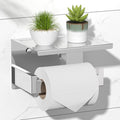 HITSLAM Toilet Paper Holder with Shelf, Stick on Chrome Tissue Roll Holder Self Adhesive or Wall-Mount with Storage Shelf for Bathroom