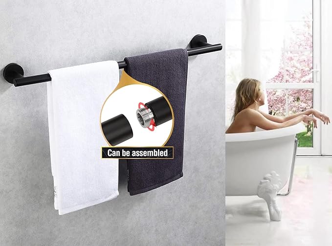24 Inch Towel Bar for Bathroom 9/12/16/24/28/33 Inch Kitchen Hand Towel Holder Matted Black SUS304 Stainless Steel RUSTPROOF Wall Mount Towel Rod(1, Matted Black, 24 Inch)