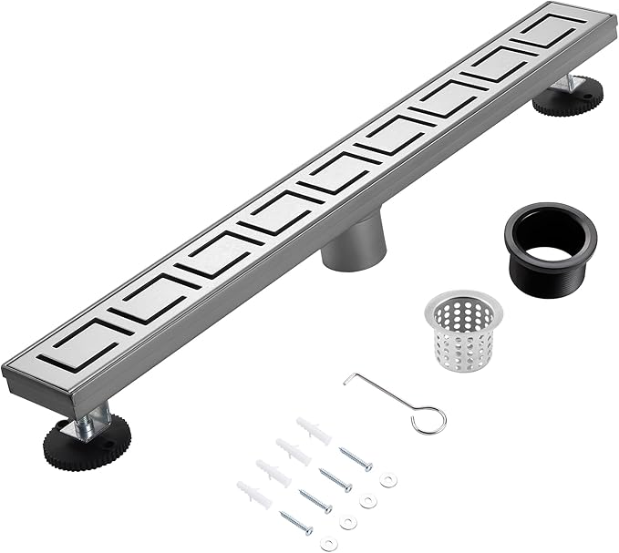 48 Inch Linear Shower Drain, Brushed Nickel Shower Drain, Removable Grate, 304 Stainless Steel, Easy to Install and Clean for Bathrooms (Drain Base Not Included), LSD-30A-48S