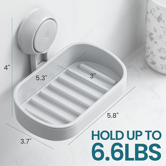 TAILI Soap Dish Bar Holder Suction Cup,Soap Saver with Powerful Vacuum Suction,Sponge Holder for Shower,Bathroom,Tub and Kitchen Sink, Universal Shower Accessories,Drill-Free,Removable,Grey