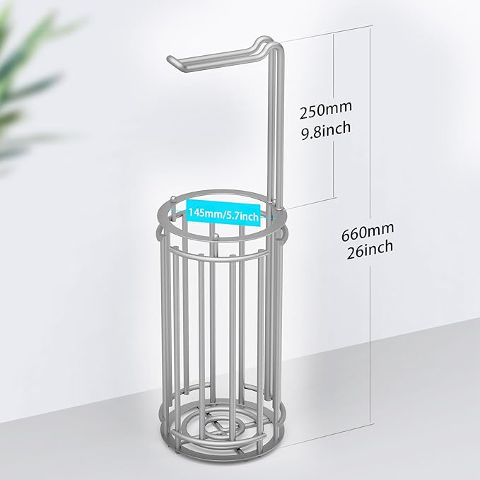 Meangood Toilet Paper Holder Stand and Tissue Paper Roll Dispenser for 4 Mega Rolls (Matte Silver)