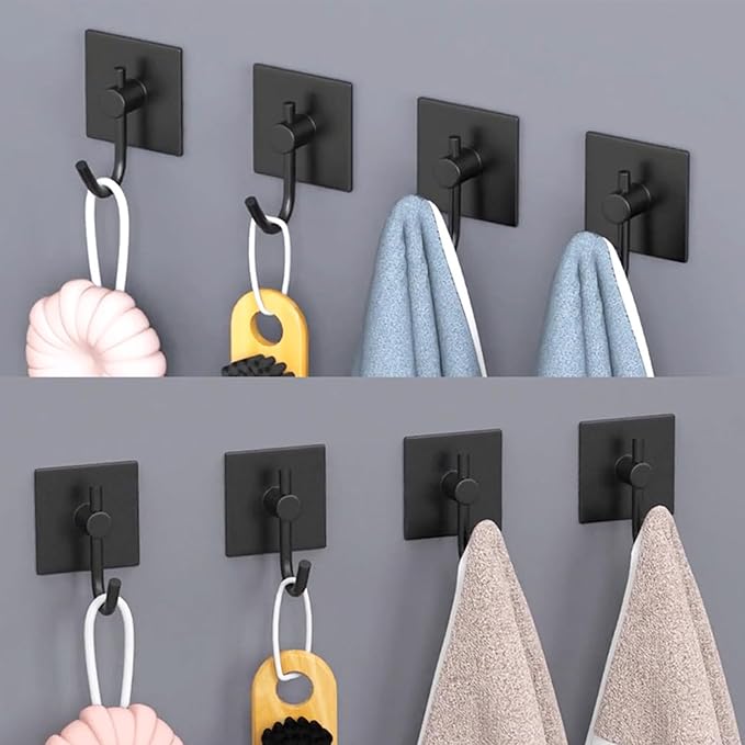 PMMASTO Towel Hooks - Heavy Duty Wall Robe Coat Hook for Hanging- Shower Hooks (Black, “ J ”Shape 6PC)