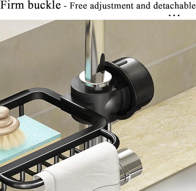 Faucet Sponge Holder Kitchen Sink Caddy Organizer Over Faucet Hanging Drain Rack (Normal, Black)