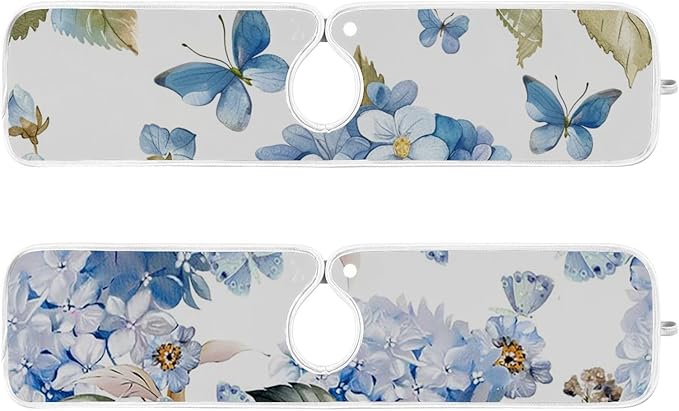 Sink Faucet Absorbing Mat Kitchen Sink Splash Guard Splash Faucet Drip Catcher for Bar RV Bathroom 2PCS 23.6x5.5in Watercolor Hydrangea Butterfly