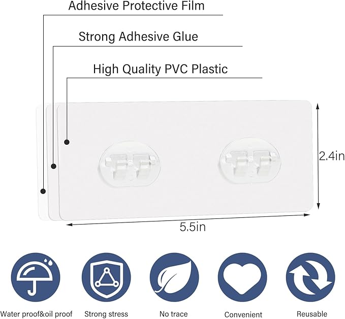 YOLOPLUS+ 8 Pack Shower Caddy Adhesive Hooks Replacement, Strong Sticker Hooks for Bathroom Shower Caddy Corner Shelf Basket Soap Dish Hanging Hooks, No Drilling Shower Kitchen Accessories