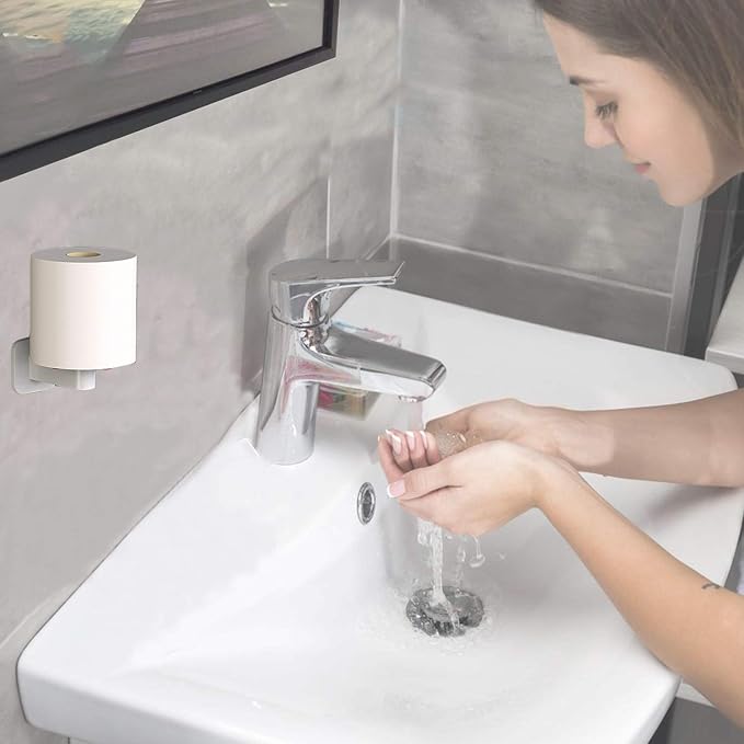 Self Adhesive Toilet Paper Holder, Paper Towel Holder - Bathroom Toilet Paper Holder Stand - Easy Installation No Drilling (White)