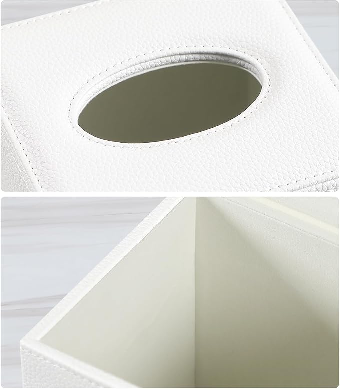 PU Leather Tissue Box Cover Square Tissue Box Holder with Magnetic Closure, Decorative Tissue Holder for Bathroom Bedroom Office (White)