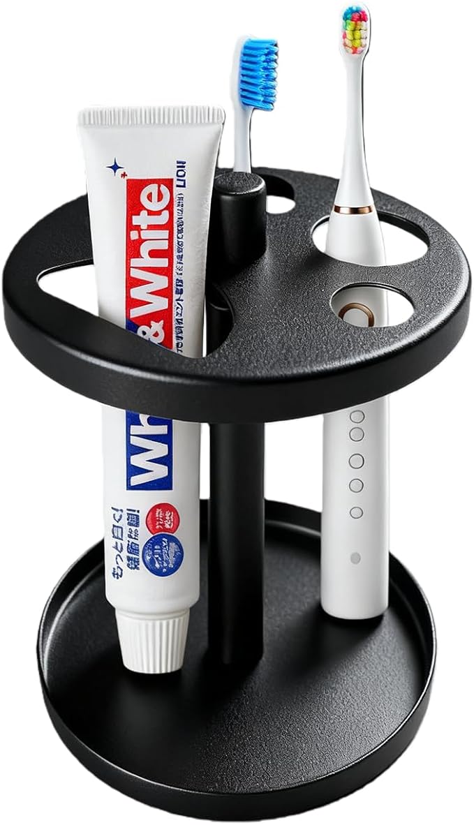 Black Metal Toothbrush Holder Stand for Bathroom, 5 Slots Paw Design Tooth Brush and Toothpaste Holder Set, Rust‑Proof Countertop Organizer fits Electric & Manual Toothbrushes, Razors & Small Comb