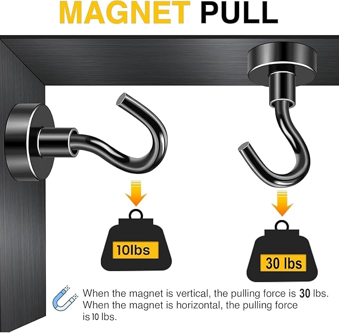 DIYMAG Magnetic Hooks, 30Lbs Facilitate Hook Neodymium Magnet Hooks with Nickel Coating for Cruise，Kitchen, Home, Workplace, Office and Garage etc, 10 Packs (Black)