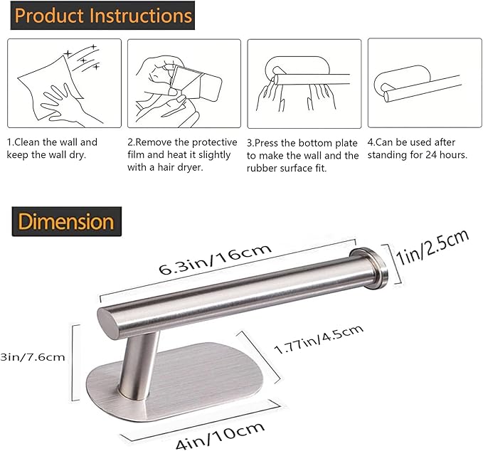 Toilet Paper Holder - Self Adhesive Toilet Paper Holder Wall Mount for Bathroom, SUS 304 Stainless Steel Command Strip Toilet Paper Roll Holder Stick On Wall, No Drilling - Brushed Nickel