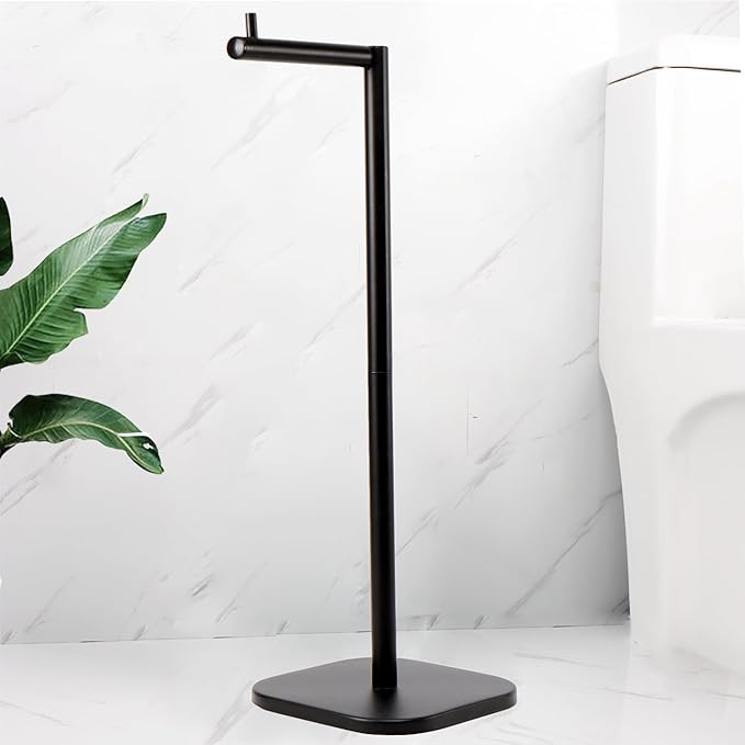 Toilet Paper Holder Stand, Free Standing Tissue Paper Storage for Bathroom, Stainless Steel Toilet Paper Stand with Reserve for 5 Roll Weighted Base Bathroom Toilet Roll Holder(Matte Black)