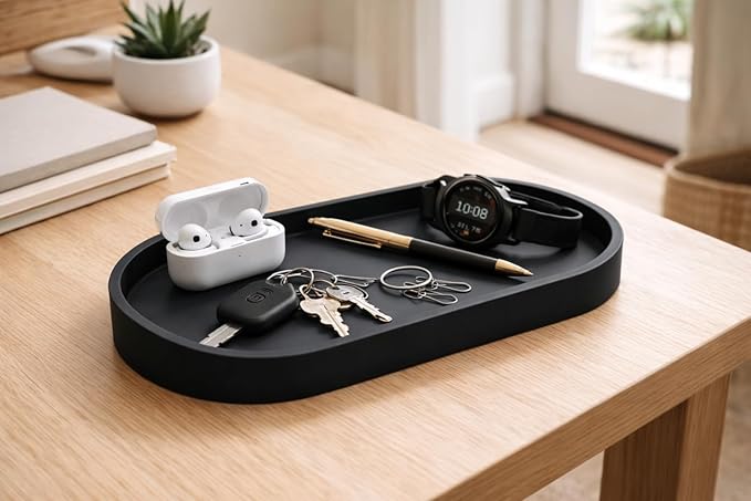 Happitasa Premium 12” x 5” Silicone Vanity Tray | Sink and Surface Organizer with Sturdy Non-Slip Base | Heat Safe, Dishwasher Safe (White)
