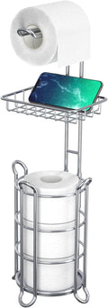 Chrome Toilet Paper Holder Stand Tissue Holder for Bathroom with Shelf Storage Holds 4 Mega Rolls Phone and Wipes