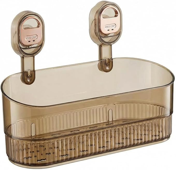 AVOKIHI No Drill Shower Shelf, Wall Mounted Suction Cup Caddy for Bathroom Storage, Waterproof Organizer Fits Shampoo Bottles (Gold)