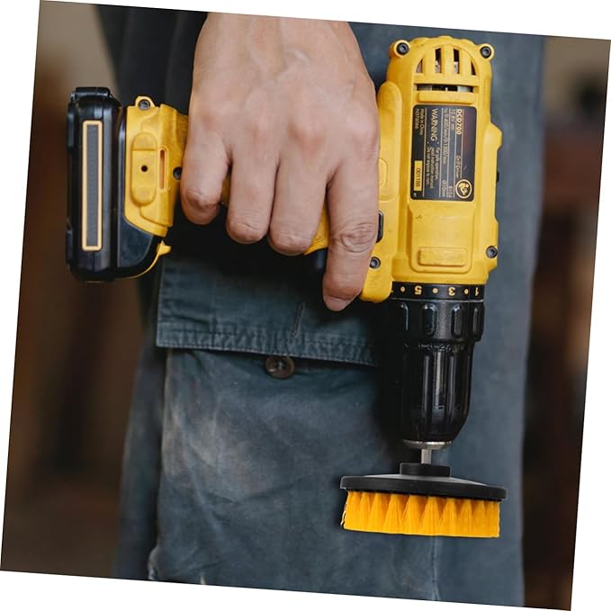 Electric Drill Brush Set 5-inch Yellow Hollow Round Brush Heads Replacement Cleaning Tool for Kitchen Floor Bathroom Surfaces Household Scrubbing