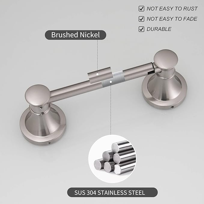 BESy Wall Mounted Toilet Paper Roll Holder Rustproof Tissue Paper Holder Bathroom Flexible Pivoting Tissue Handle Toilet Tissue Roll Holder, Brushed Nickel, Stainless Steel