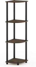 Furinno TURN-N-TUBE Corner Shelf, 4-Tier Corner Bookshelf, Display Storage Shelves with Open Shelves, for Organization and Storage, Living Room, Home Office, Garage, Columbia Walnut