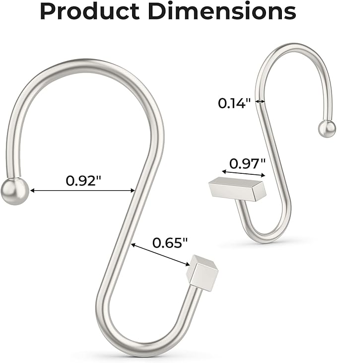 Shower Curtain Hooks, Nickel Shower Curtain Rings Rust Proof, 12PCS Shower Hooks for Shower Curtain, T-Bar Design Convenient Elegant Shower Curtain Hangers for Bathroom Kitchen Wardrobe