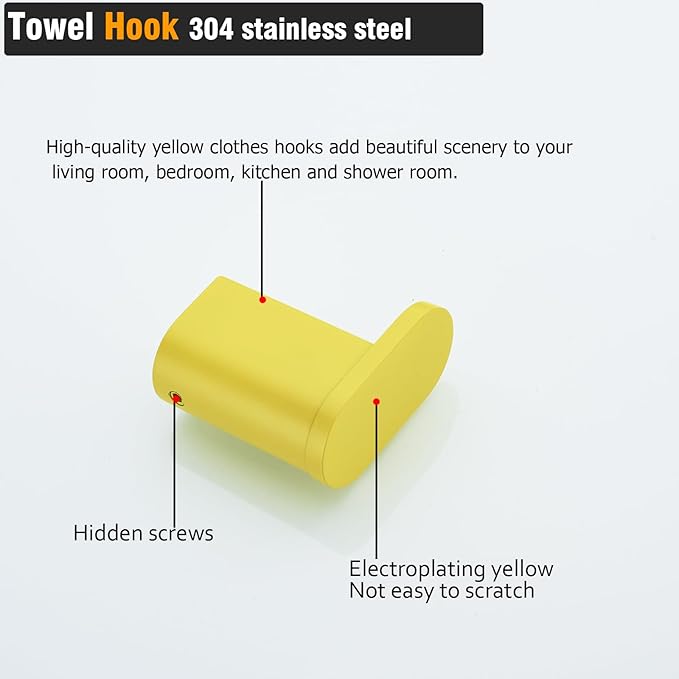 RANDOM Yellow Towel Hooks for Bathrooms Round Shower Hooks SUS304 Stainless Steel Wall Mount Coat Hooks.RD-96026-8YL