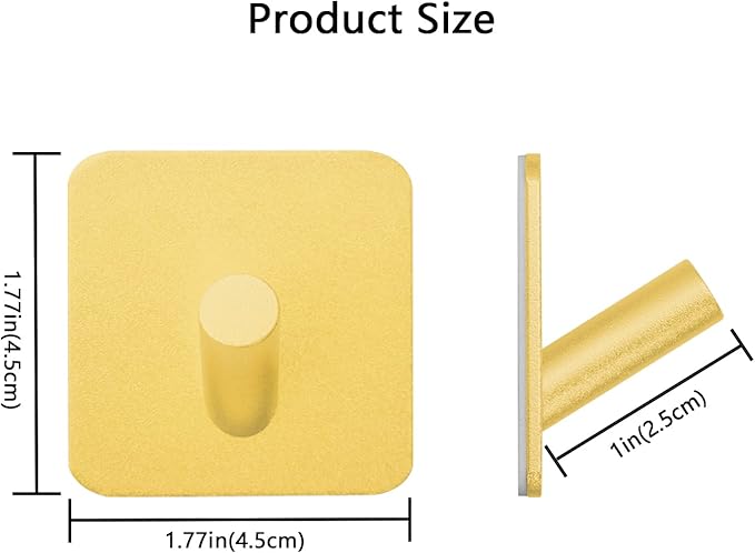 PMMASTO Self-Adhesive Towel Hooks - Sticky Heavy Duty Wall Robe Coat Hook for Hanging- Shower Hooks (Gold, “/ ”Shape 6PC)