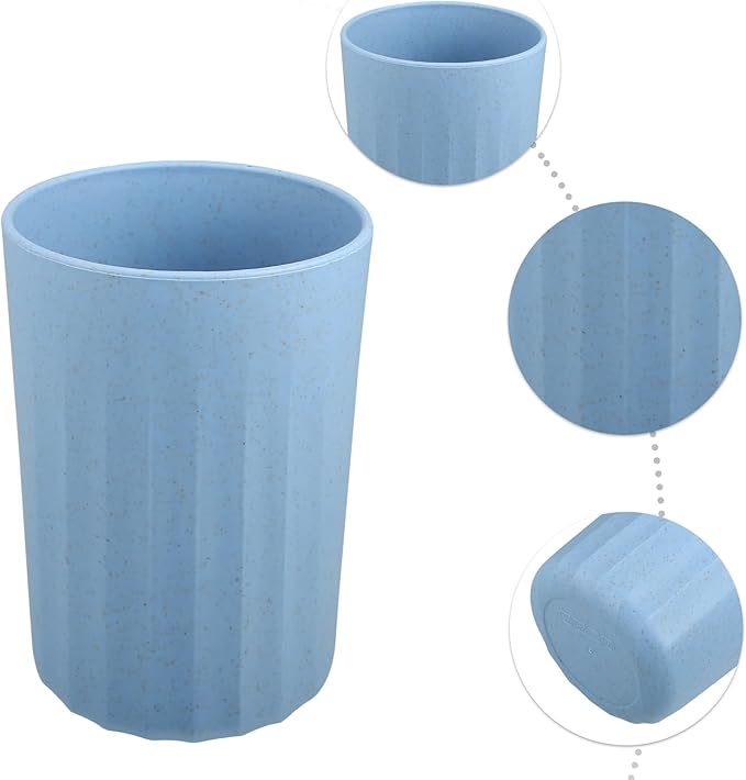 VOCOSTE 1Pc Bathroom Tumbler with Smooth Lines, Wheat Straw Cup, for Bathroom for Toothpaste Blue 4.09''x2.80''