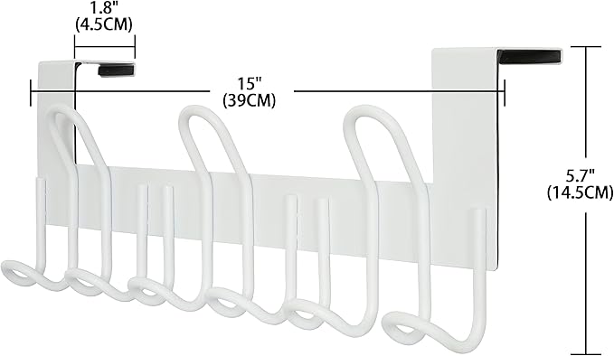 SKOLOO Over The Door Hooks - for Doors up to 1-3/4'' Thickness, Pack of 2, Metal Door Hanger with 9 Hooks, Over The Door Hanger for Coats, Hats, Towels, White