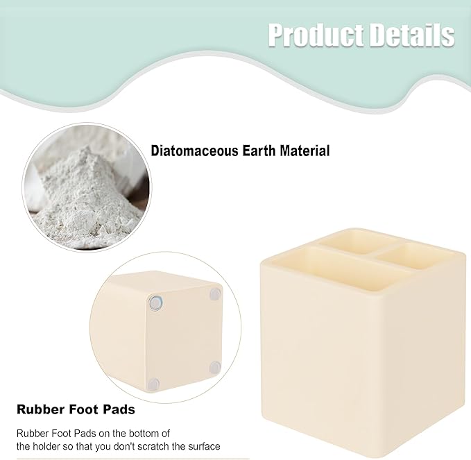 Diatomite Toothbrush Holders for Bathrooms, Electric Toothbrush and Toothpaste Holder 3 Slots Tooth Brush Organizer for Bathroom Countertop, Shower, Vanity - Yellow