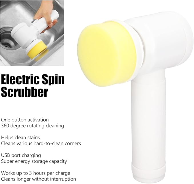 Electric Spin Scrubber, Reable Electric Cordless Cleaning Brush with 4 Brush Heads,Multifunctional Power Electric Shower Scrubber for Kitchen,Leather Sofa