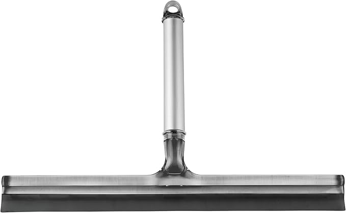 InterDesign Metro Rustproof Aluminum Bathroom Shower Door, Window and Mirror Squeegee with Suction Storage Hook - Smoke/Silver