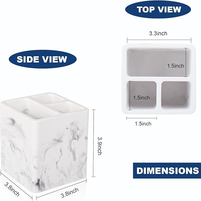 Diatomite Toothbrush Holders for Bathrooms, Electric Toothbrush and Toothpaste Holder 3 Slots Tooth Brush Organizer for Bathroom Countertop, Shower, Vanity, 2 Pack, Marble White