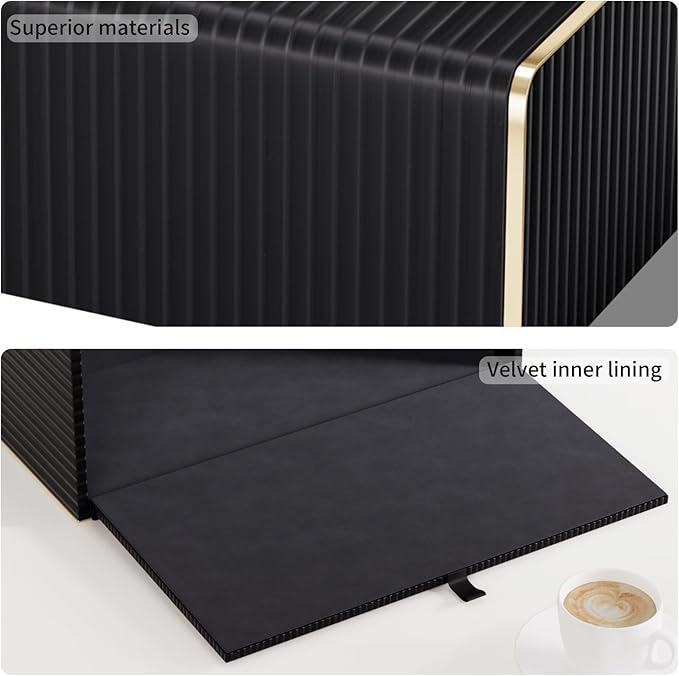 Tissue Box Cover,Black Rectangle PU Leather Tissue Holder with Gold-Tone Edging Accents,Tissue Box Cover for Bathroom Toilet Bedroom Living Room Table Desk Office,Countertop