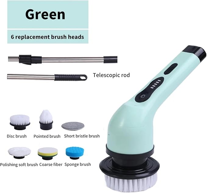 9-in-1 Electric Cleaning Brush Electric Spin Cleaning Scrubber Electric Cleaning Tools Parlour Kitchen Bathroom Cleaning Gadgets (Size : Green 6 Heads)