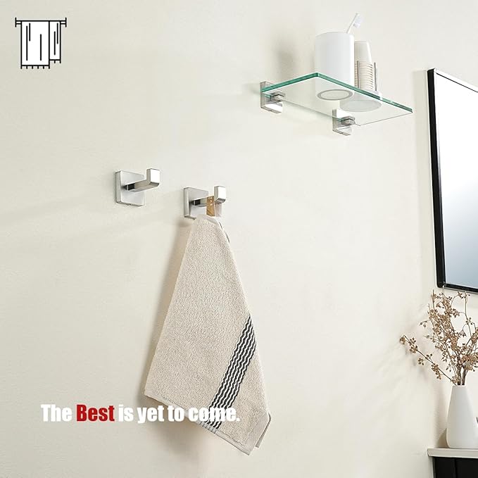 JQK Bathroom Towel Hook Brushed, Coat Robe Clothes Bath Wall Hooks for Kitchen Garage SUS 304 Stainless Steel Thick 0.8mm, 2 Pack Brushed Steel, TH250-BN-P2