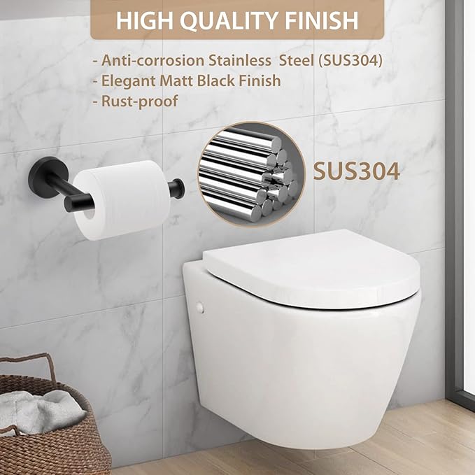 Toilet Paper Holder, Toilet Paper Roll Holder, Toilet Tissue Holder, Matte Black, Wall Mount, SUS304 Stainless Steel,Upgraded Size, Rustproof, for Bathroom/Washroom/Kitchen/RV/Camper